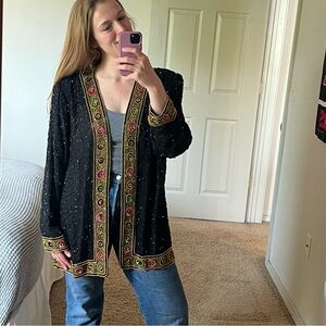 Embroidered Black Jacket with Colorful Trim